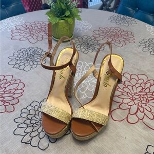 Brown and Cream Platform Heels